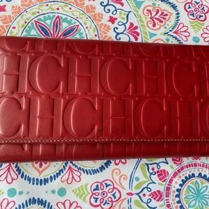 Red Carolina Herrera leather wallet, CH monogram.
